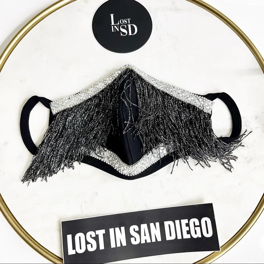 Metallic Fringe Face Mask with Diamond  trimming by The Lost in San Diego
